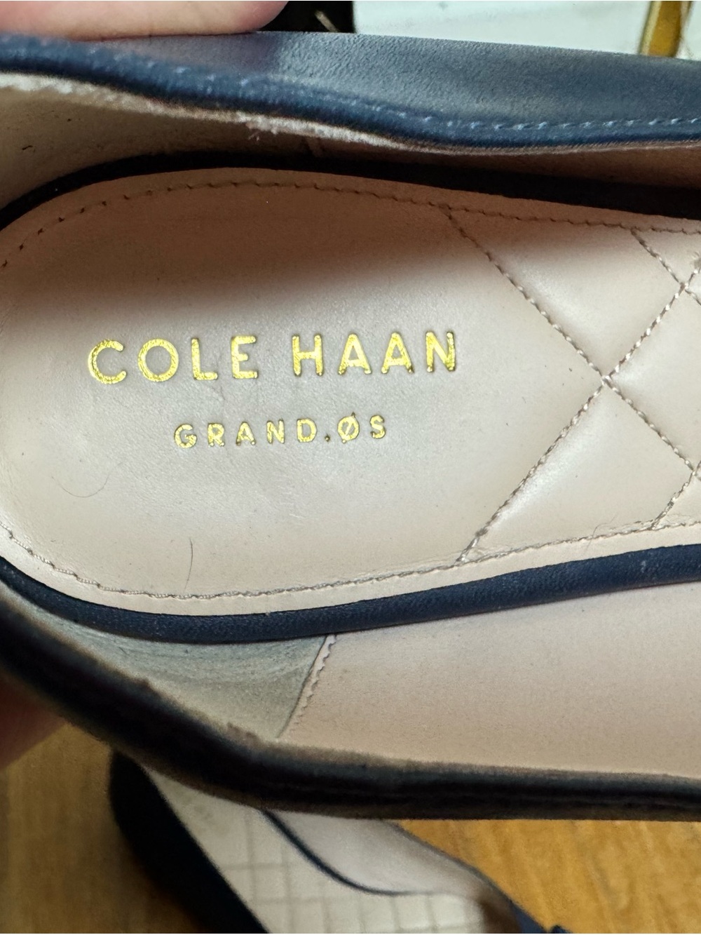 Cole Haan Navy Pointed-Toe Ballet Flats with Bow and Gold Accent - Picture 7 of 8